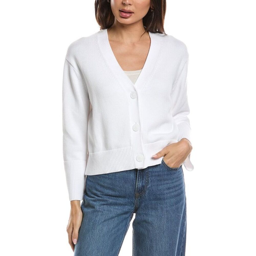 Forte Cashmere Womens Wide Sleeve Button Shoulder Sweater, White
